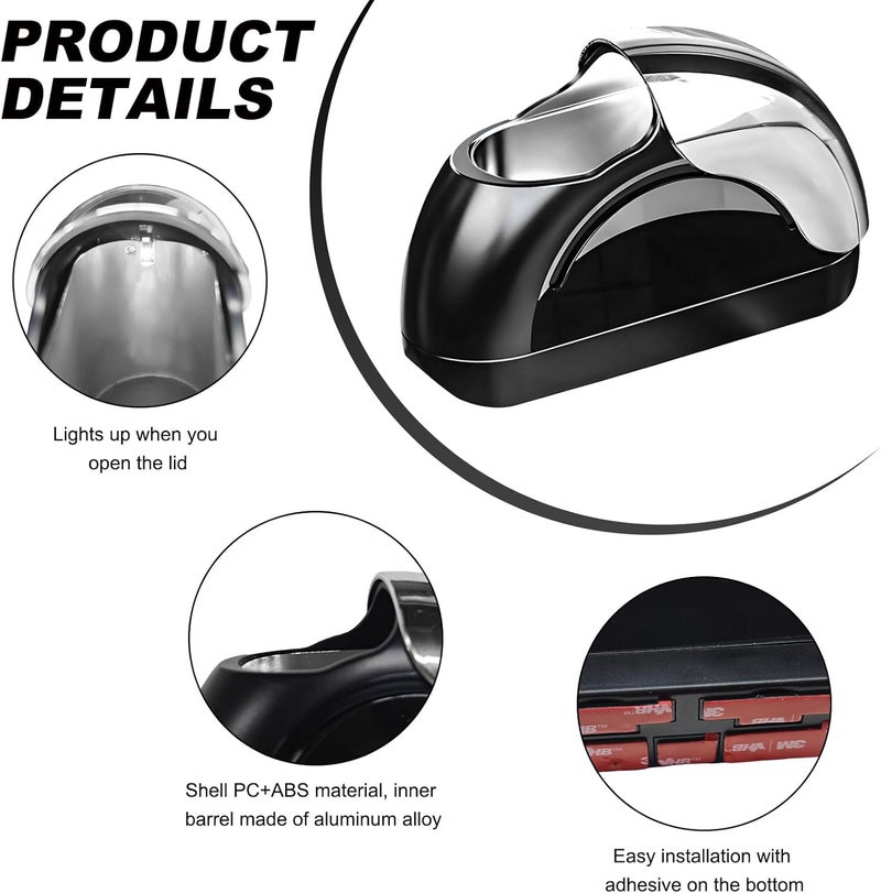 Wevdn Car Ashtray with Lid, Portable Smokeless Car Door Cigarette Ashtray with LED Light, Windproof Automotive Ash Tray for Most Car Home Office Outdoor Use, Car Accessories (Silver & Black) - Image 3
